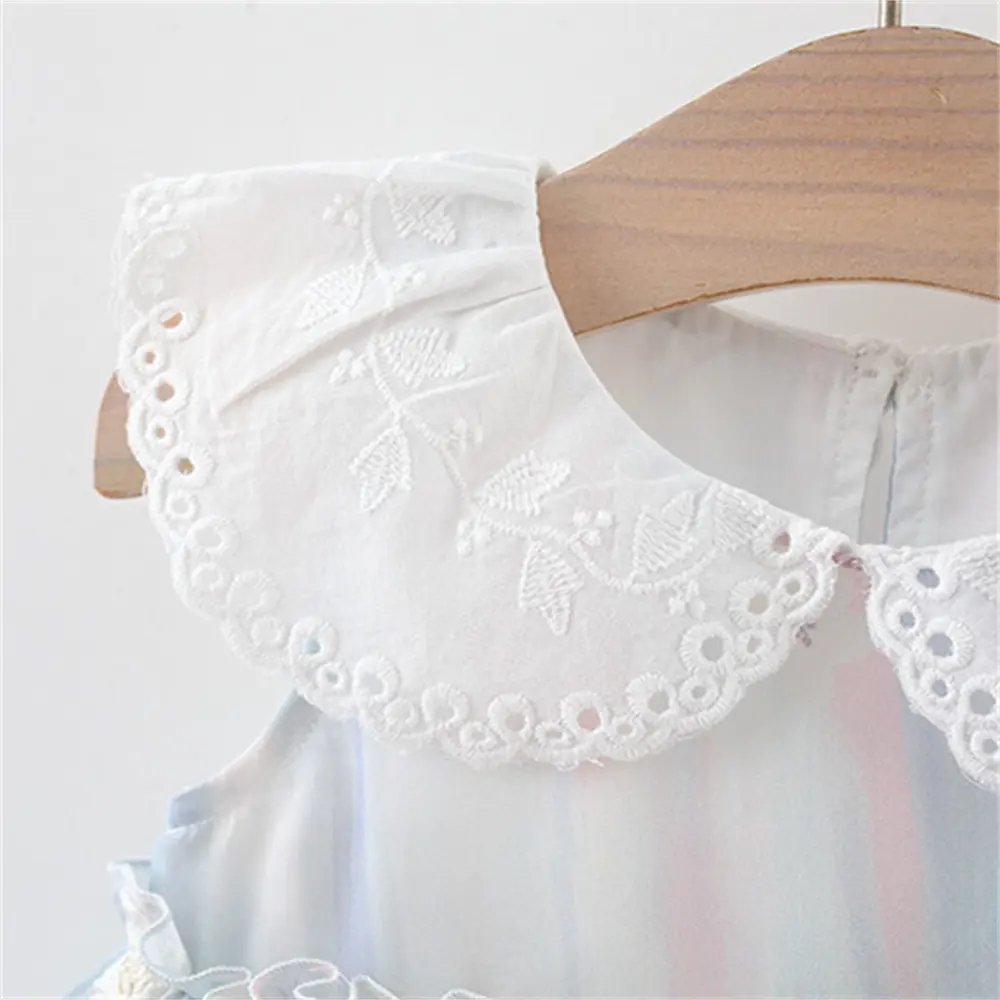 Summer 0-4-year-old Girl's Dress Girl's Lace Large Lapel Flower Embroidered Lace Lace Sleeveless Princess Dress