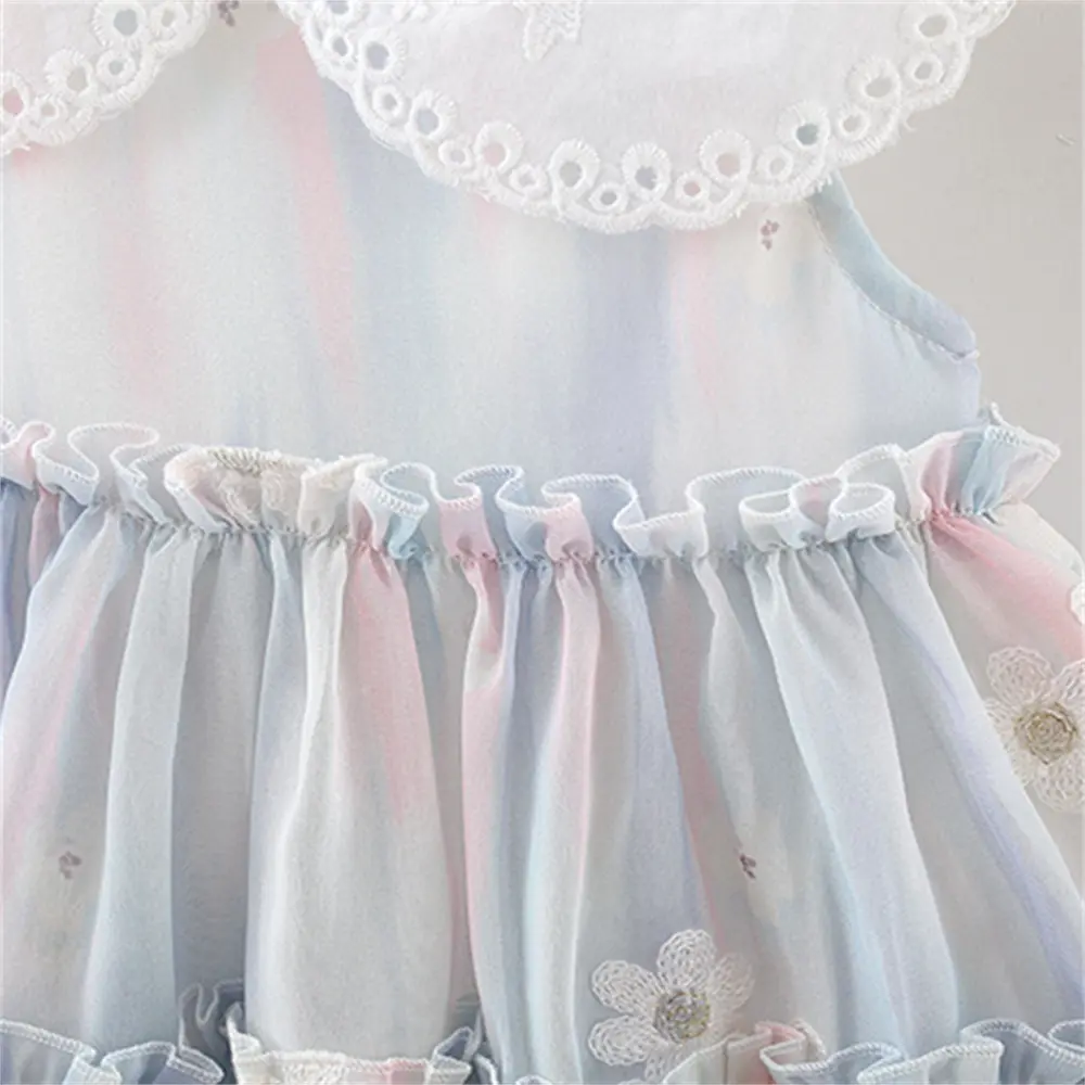 Summer 0-4-year-old Girl's Dress Girl's Lace Large Lapel Flower Embroidered Lace Lace Sleeveless Princess Dress