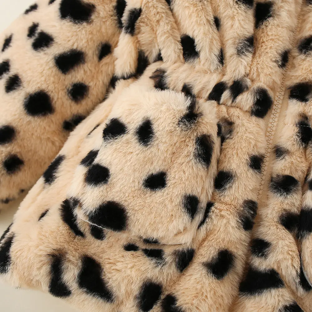 Winter Baby Girl Warm Thick Coat Fur Hooded Leopard Print Children's Cute Parka Coat Baby Girl Zipper Coat (0-3 Years Old)