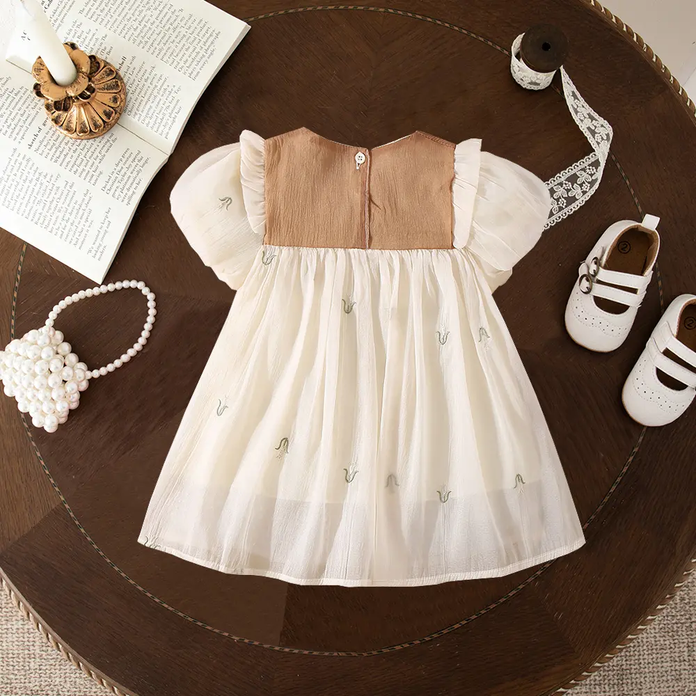 Baby Clothes Girl Summer Short Sleeved Flower Princess Kids' Dresses Sweet Bubble Sleeves First Birthday Outfit