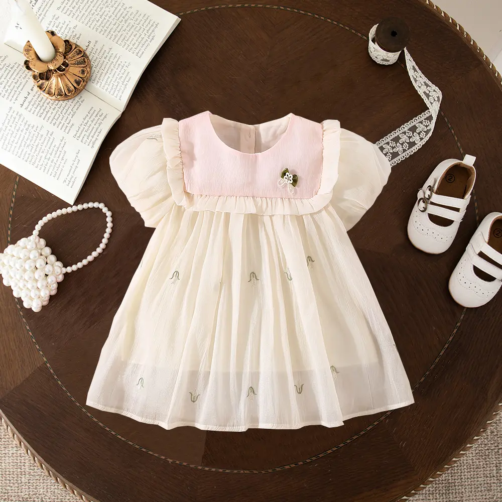 Baby Clothes Girl Summer Short Sleeved Flower Princess Kids' Dresses Sweet Bubble Sleeves First Birthday Outfit