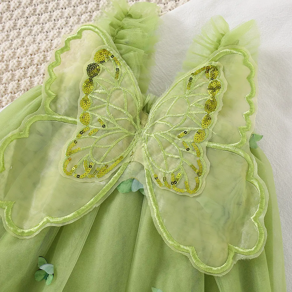 Summer Children'S Clothing Girls' Baby Dress Girls' Cartoon Embroidery Butterfly Wings Cute Suspender Mesh Princess Dress