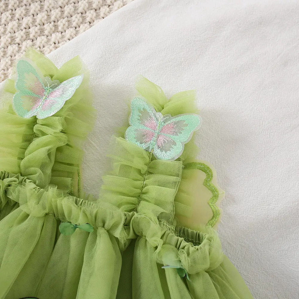 Summer Children'S Clothing Girls' Baby Dress Girls' Cartoon Embroidery Butterfly Wings Cute Suspender Mesh Princess Dress