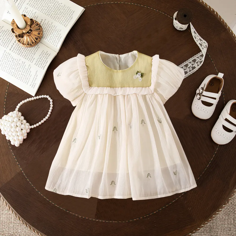 Baby Clothes Girl Summer Short Sleeved Flower Princess Kids' Dresses Sweet Bubble Sleeves First Birthday Outfit