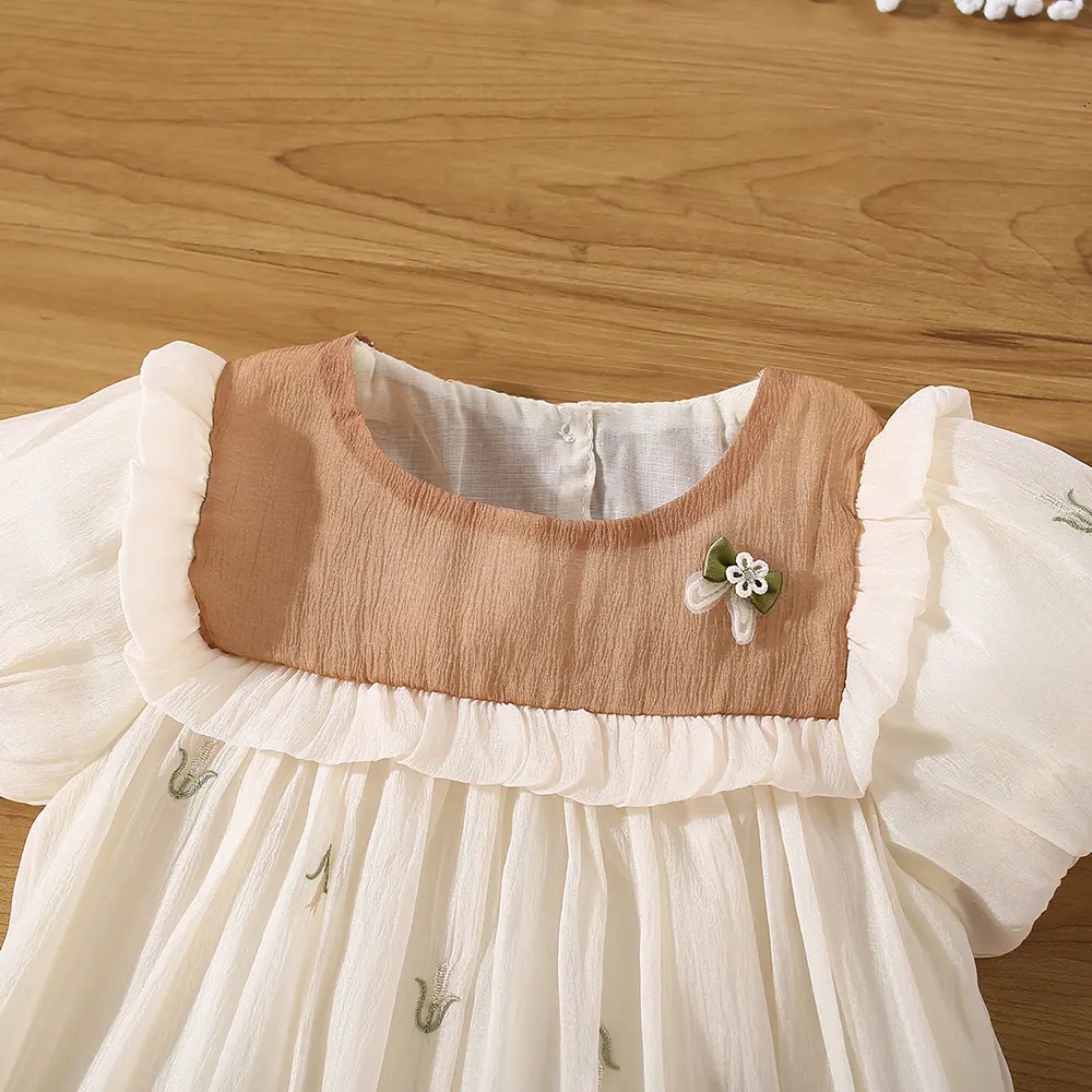 Baby Clothes Girl Summer Short Sleeved Flower Princess Kids' Dresses Sweet Bubble Sleeves First Birthday Outfit