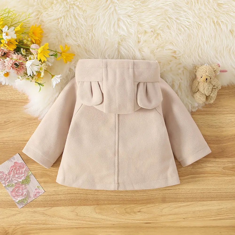 New autumn and winter style 0-3 year old girls' hooded coat cute children's solid color single breasted ear hooded coat