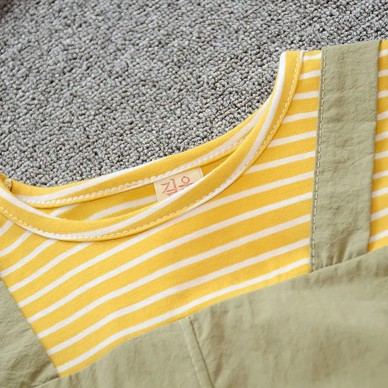 Summer girls short sleeved dress baby girl striped short sleeved solid color strap dress fake two pieces