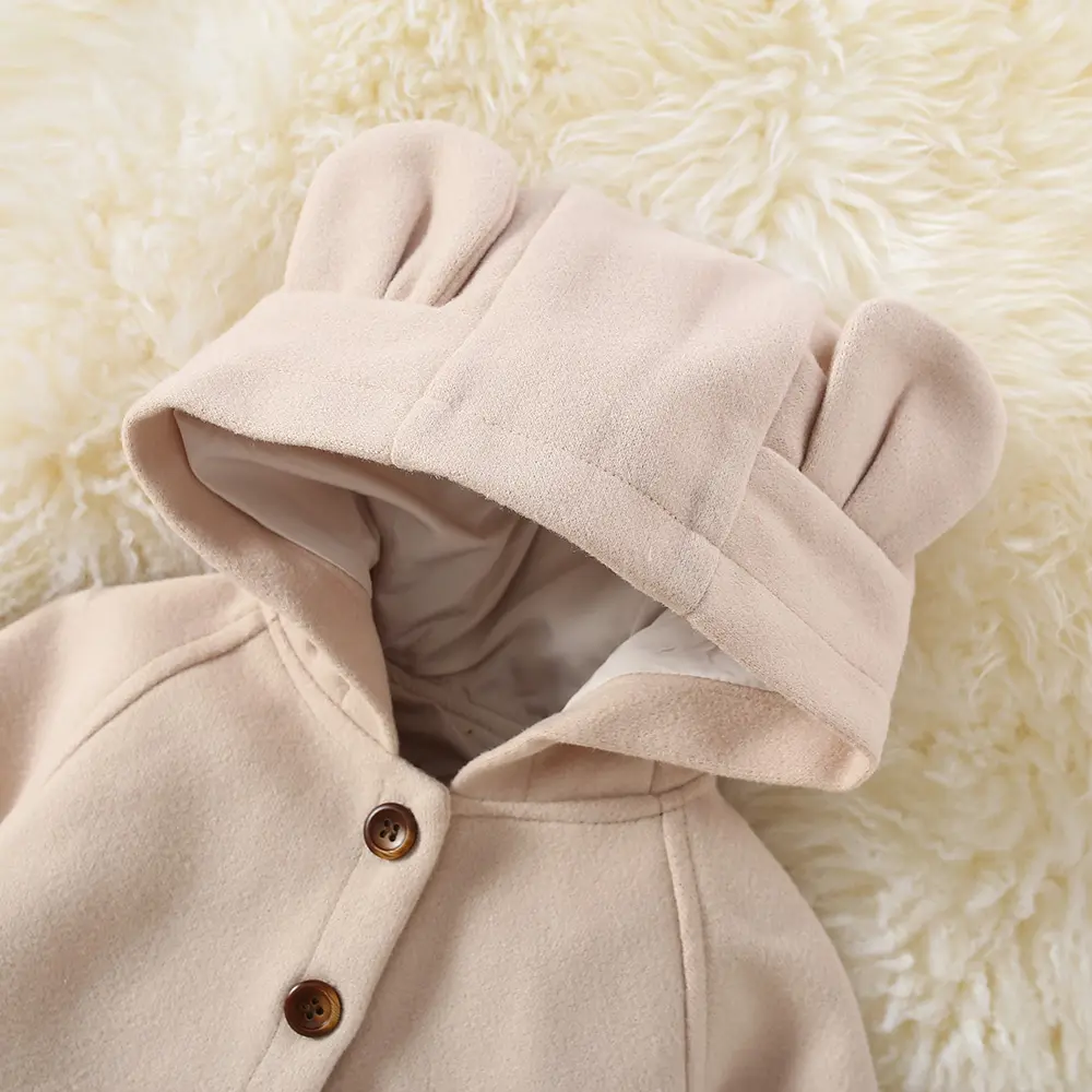 New autumn and winter style 0-3 year old girls' hooded coat cute children's solid color single breasted ear hooded coat