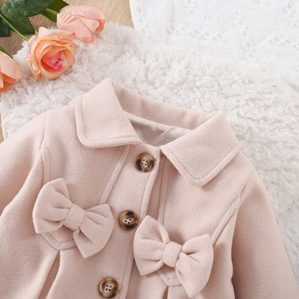 Girl'S Coat For Spring And Autumn Baby Girl Solid Color Two Bows Single Breasted Decoration Casual Windbreaker Jacket