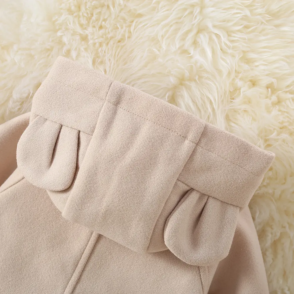 New autumn and winter style 0-3 year old girls' hooded coat cute children's solid color single breasted ear hooded coat