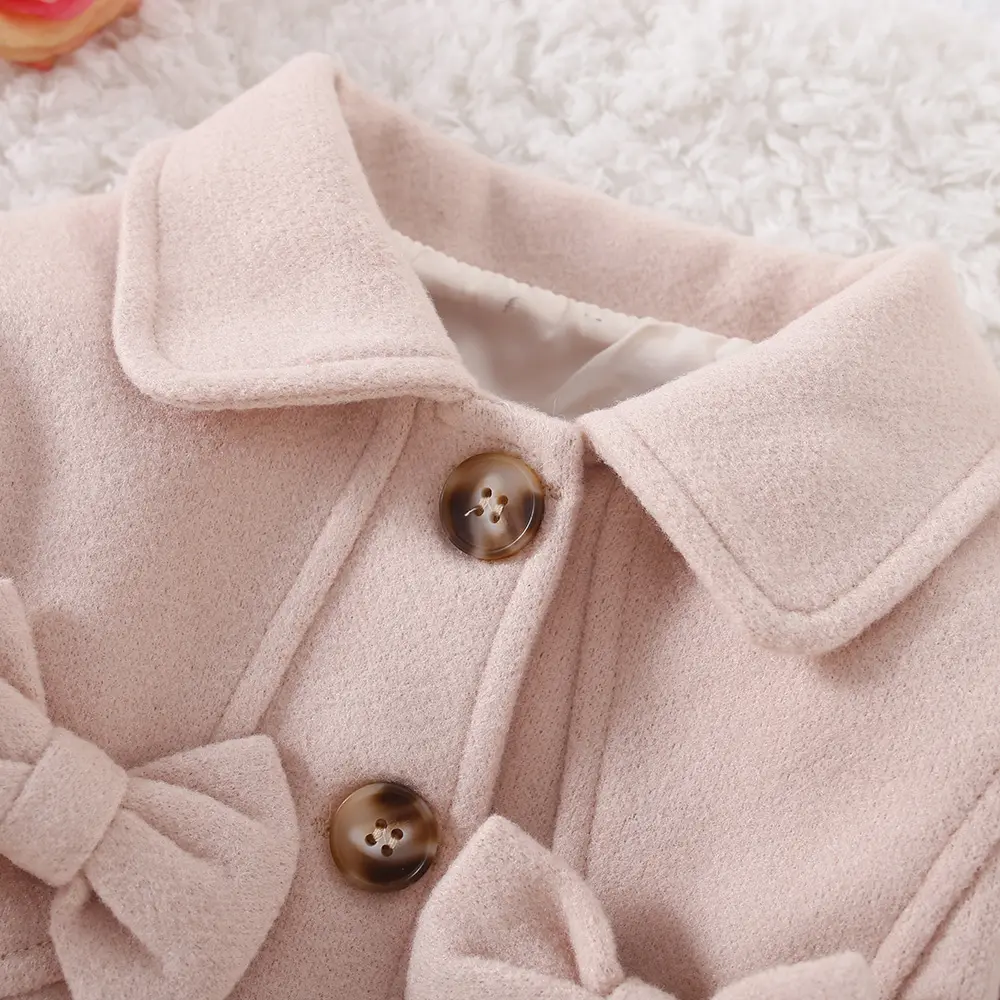 Girl'S Coat For Spring And Autumn Baby Girl Solid Color Two Bows Single Breasted Decoration Casual Windbreaker Jacket