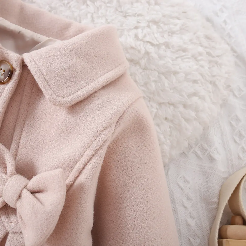 Girl'S Coat For Spring And Autumn Baby Girl Solid Color Two Bows Single Breasted Decoration Casual Windbreaker Jacket