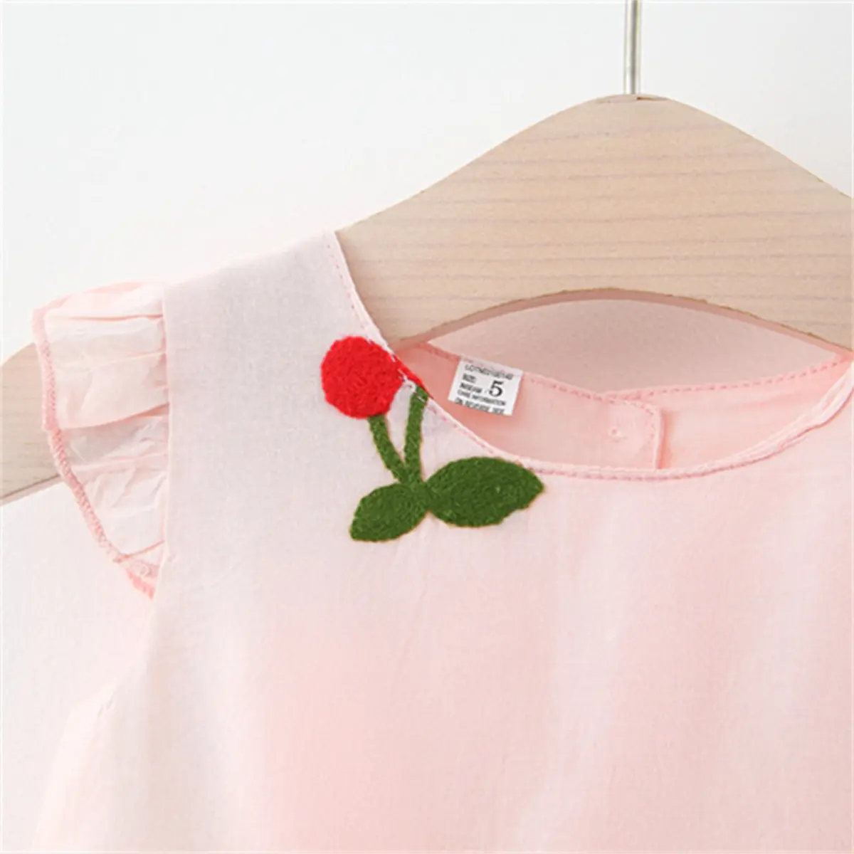 Summer Baby Girl Dress Girl's Cherry Embroidered Round Neck Small Flying Sleeves Princess Dress Children's Dress