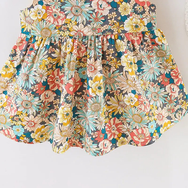 2/piece set of girl dresses and hats summer girl big bow various flower prints suspender princess dresses