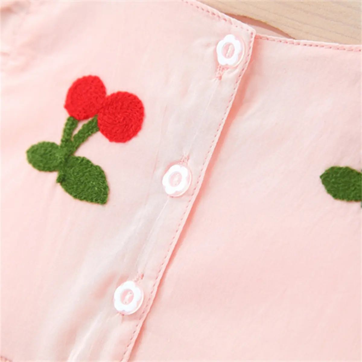 Summer Baby Girl Dress Girl's Cherry Embroidered Round Neck Small Flying Sleeves Princess Dress Children's Dress