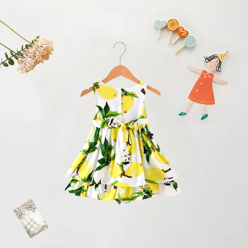 (1-4 Years Old) Baby Girl Dress Summer Baby Girl Lemon Print Dress Children's European and American Style Sleeveless Dress