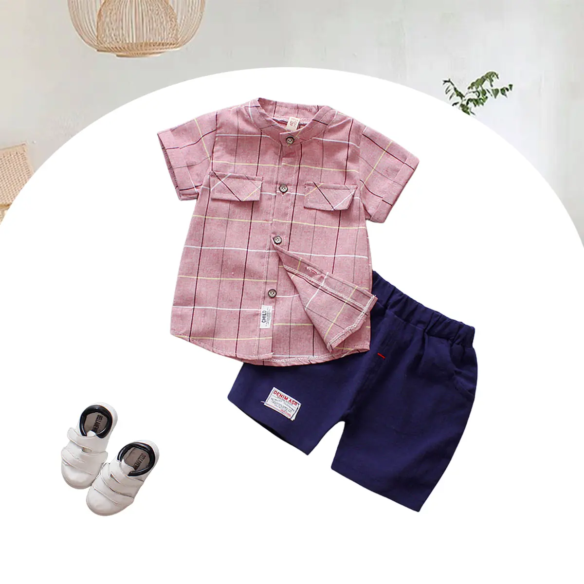 2/piece set boys set summer short sleeved shirt Korean version children's clothing baby summer casual breathable
