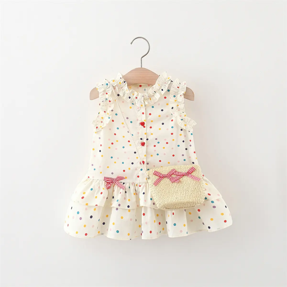 Baby Girl Dresses Summer New Sleeveless Ruffled Baby Girl Clothing Colorful Polka Dot Sweet Bow Toddler Dress