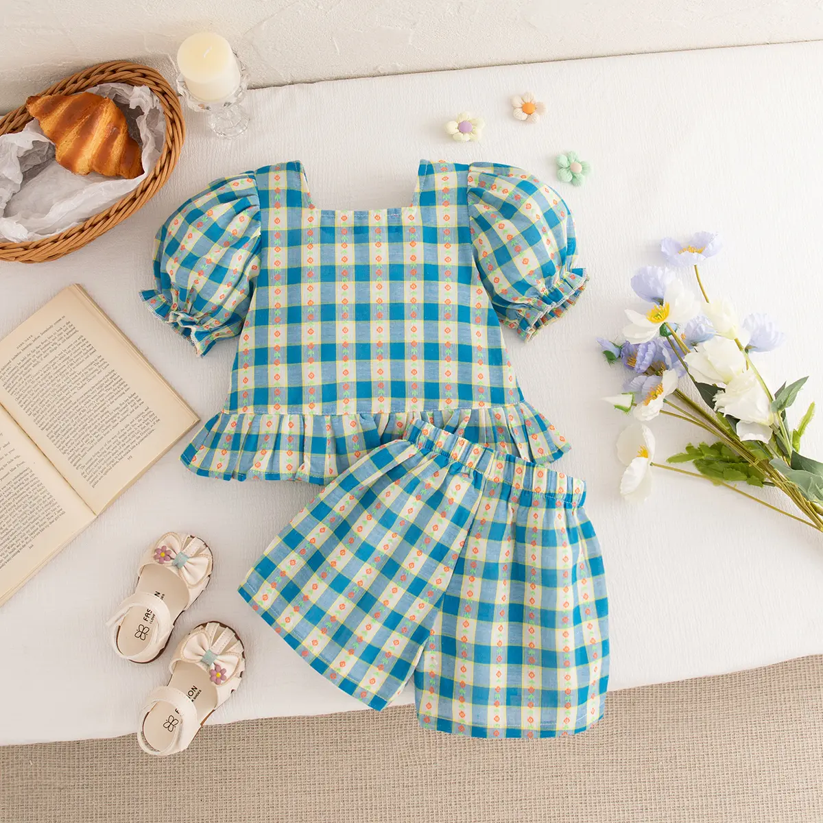 New Baby Clothes Girl 2 Pieces Checkered Top Shorts Cute Sweet Girl'S Sets Leisurely Vacation Baby Newborn Items