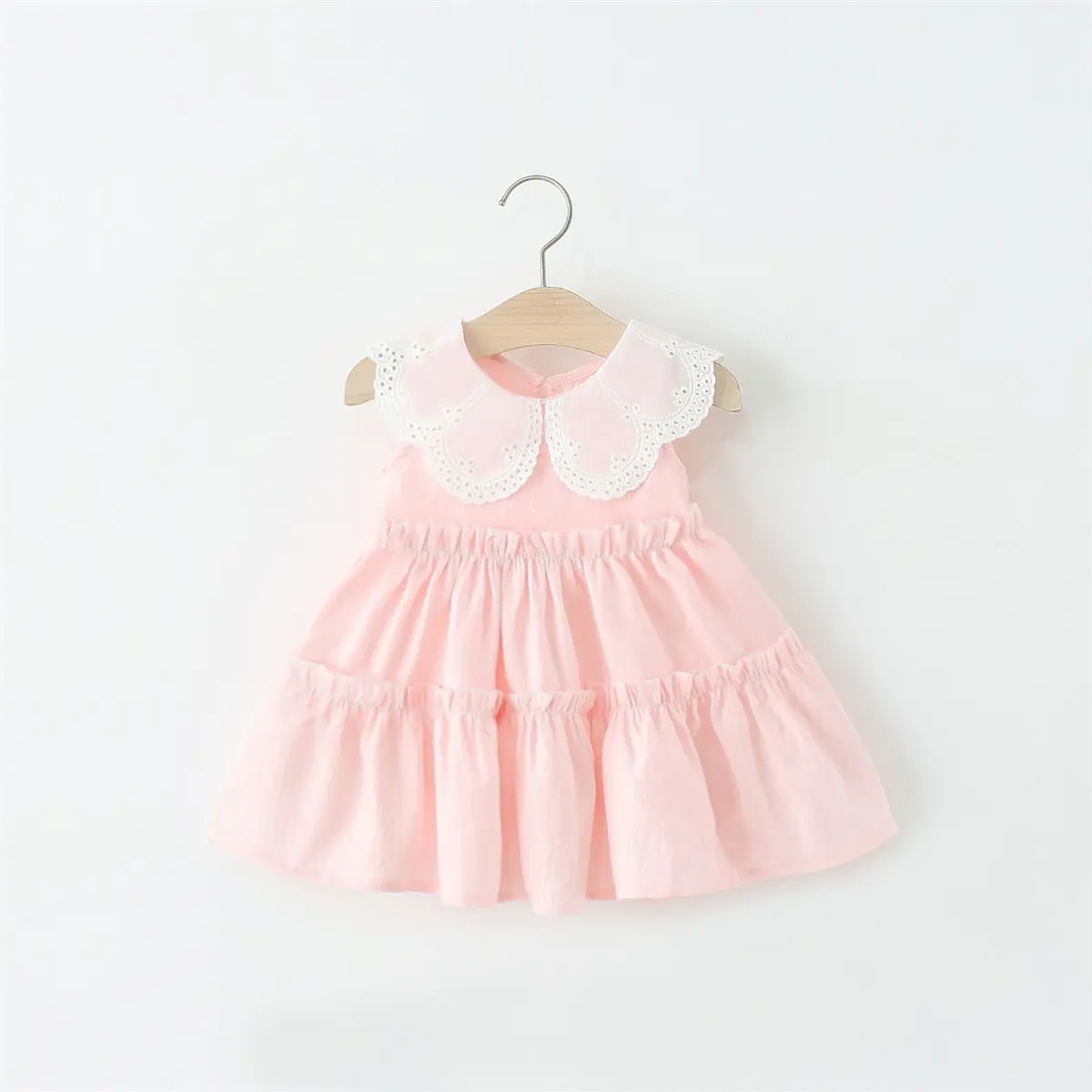 Baby Girl Clothing Summer New Sleeveless Solid Color Baby Dresses Sweet Ruffle Collar Casual Dresses For Girls