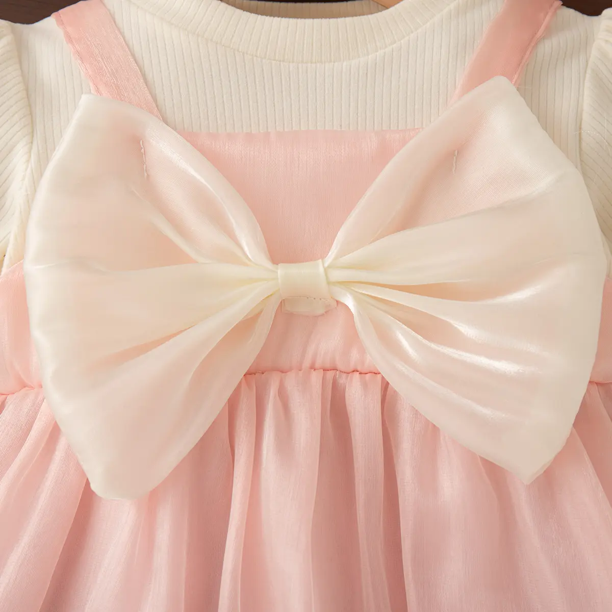 Toddler Dress Autumn New Long Sleeved Baby Dresses Imitation Two Piece Imitation Satin Sweet Bow Clothes Girl
