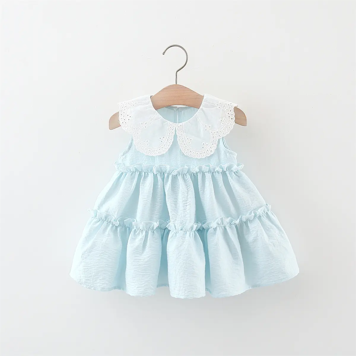 Baby Girl Clothing Summer New Sleeveless Solid Color Baby Dresses Sweet Ruffle Collar Casual Dresses For Girls