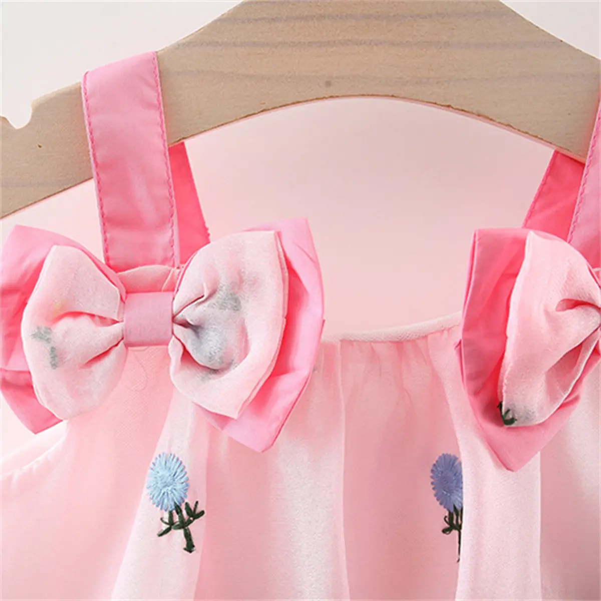 Summer girl's dress baby girl double bow suspender flower embroidered mesh fluffy dress children's dress