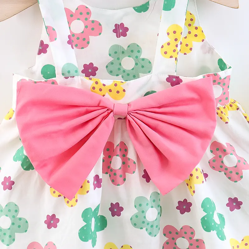 Summer 2/piece set baby girl dress hat little girl big bow design floral print princess dress all over the body