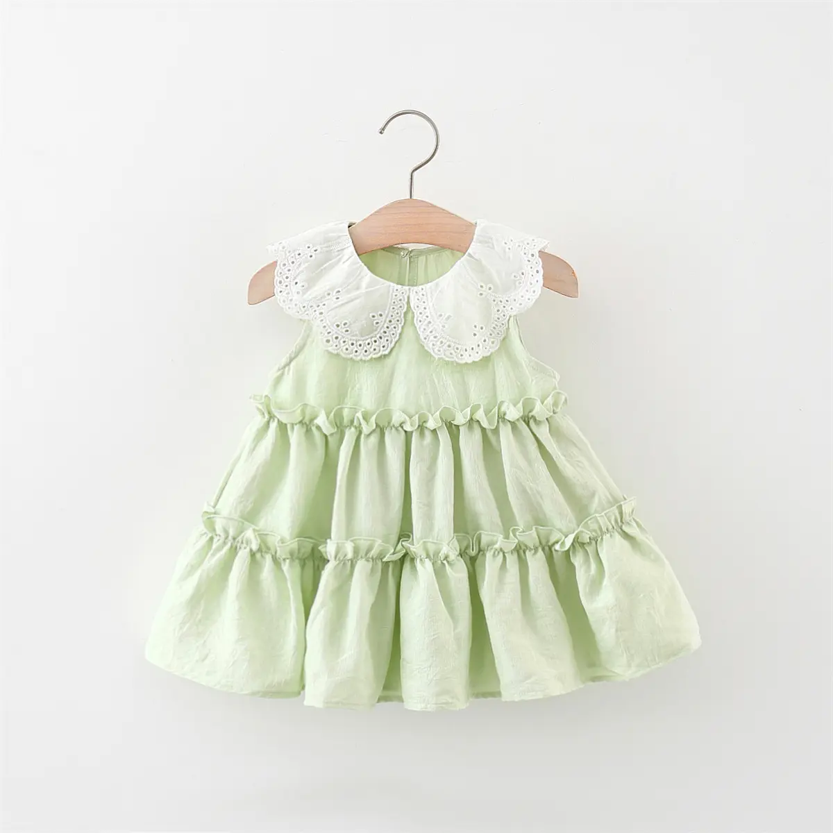 Baby Girl Clothing Summer New Sleeveless Solid Color Baby Dresses Sweet Ruffle Collar Casual Dresses For Girls