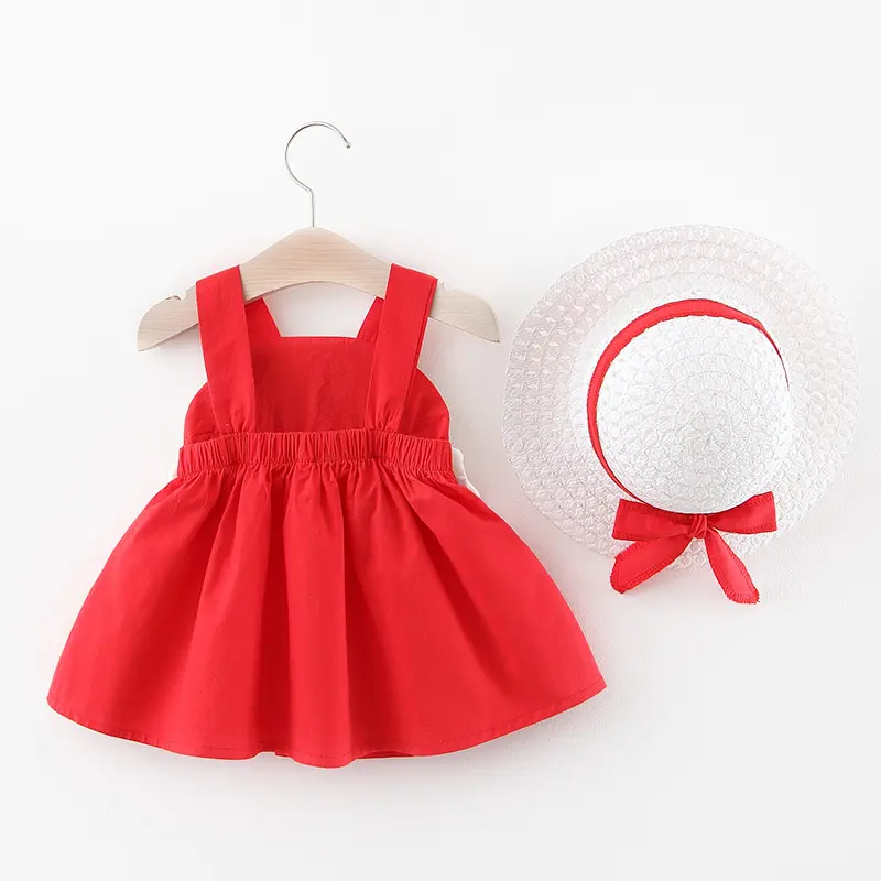 Children's New Girls' Strap Back Elastic Waist Dress Children's Rainbow Cloud Solid Princess Dress Baby and Child Cute Summer Dr