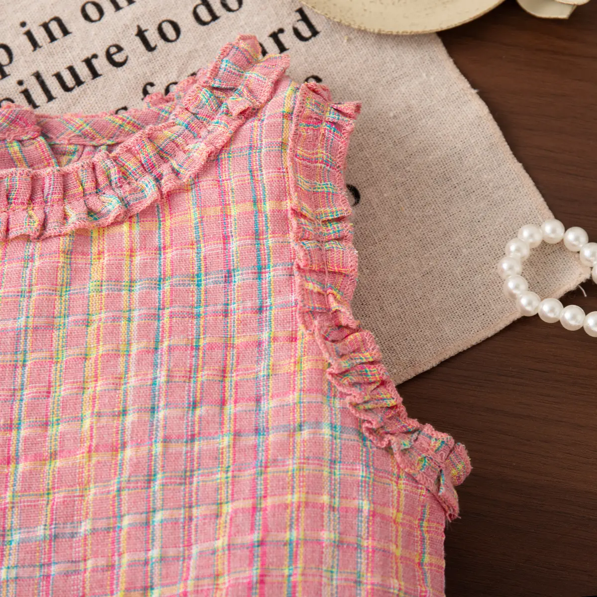 2 Pieces Set Clothes Baby Girl Summer New Sleeveless Shorts Girl Clothing Sweet Plaid Ruffled Buttons Sets For Baby