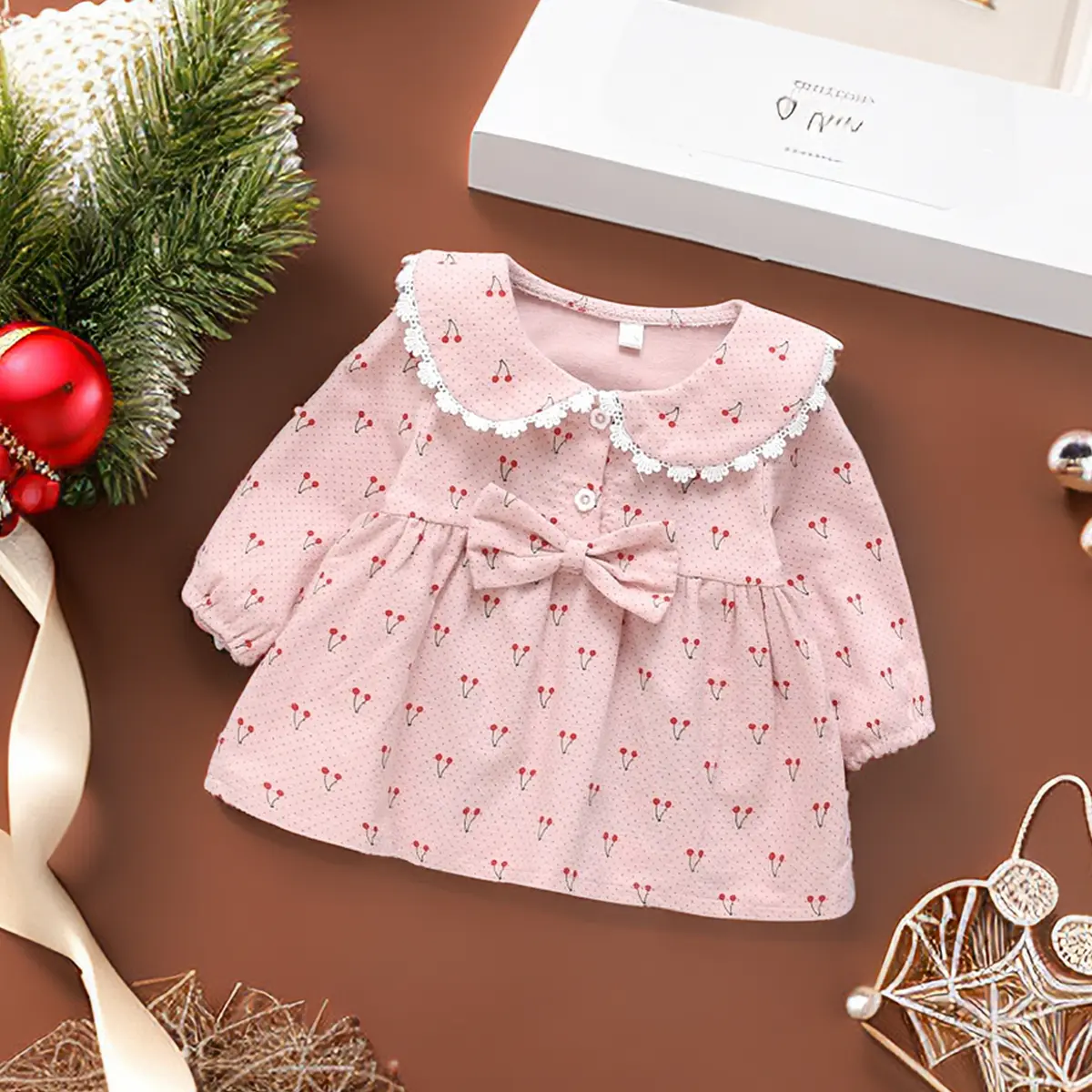(0-3Y) Spring Autumn Newborn Girls' Long Sleeve Dress Cartoon Flower Lapel Baby Princess Dress Children'S Clothing