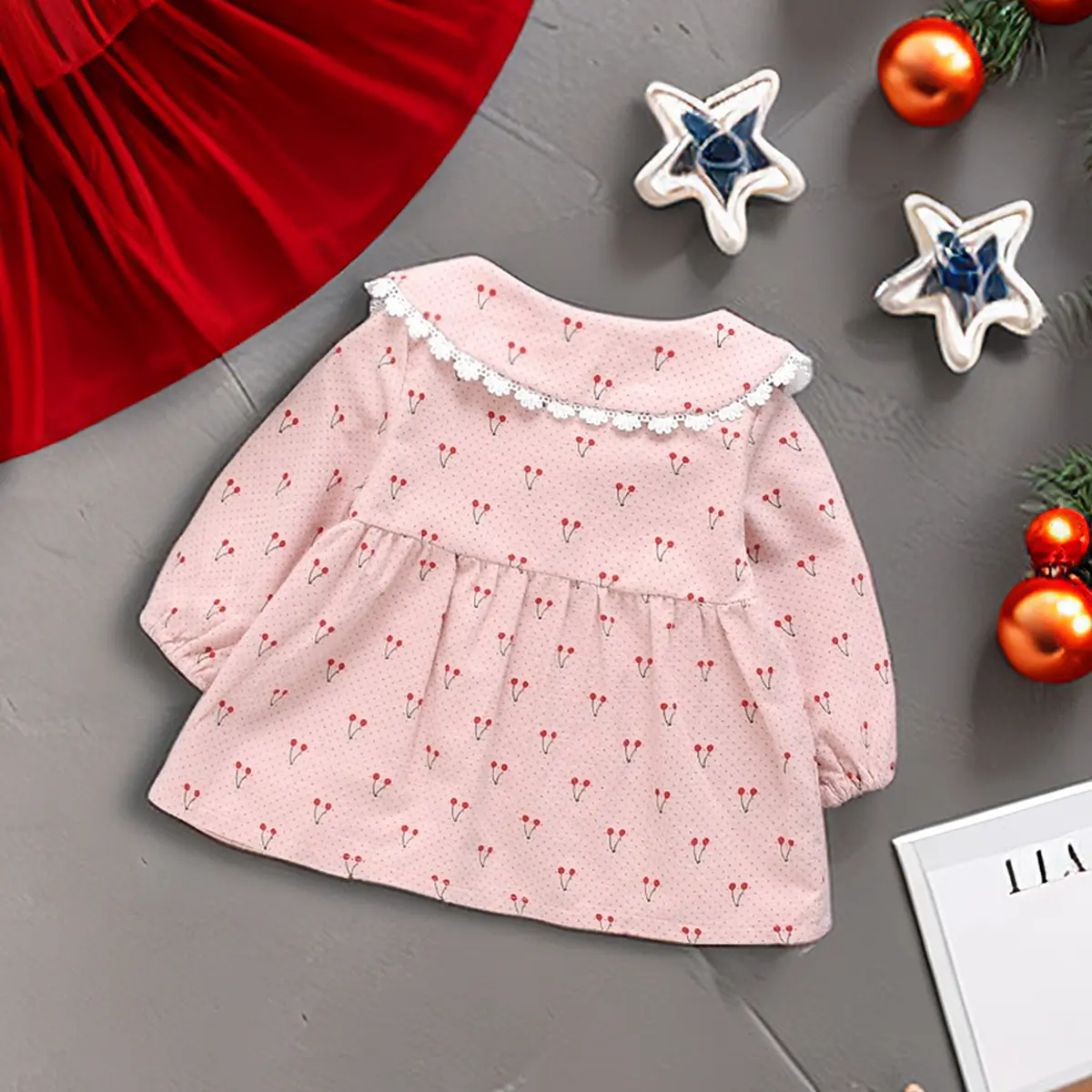 (0-3Y) Spring Autumn Newborn Girls' Long Sleeve Dress Cartoon Flower Lapel Baby Princess Dress Children'S Clothing