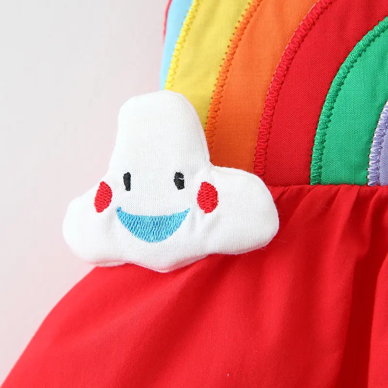 Children's New Girls' Strap Back Elastic Waist Dress Children's Rainbow Cloud Solid Princess Dress Baby and Child Cute Summer Dr