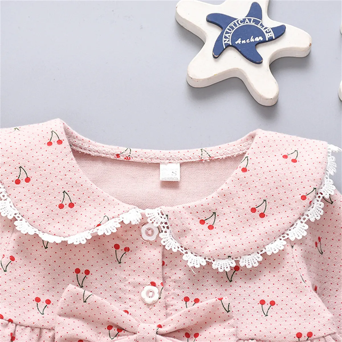 (0-3Y) Spring Autumn Newborn Girls' Long Sleeve Dress Cartoon Flower Lapel Baby Princess Dress Children'S Clothing