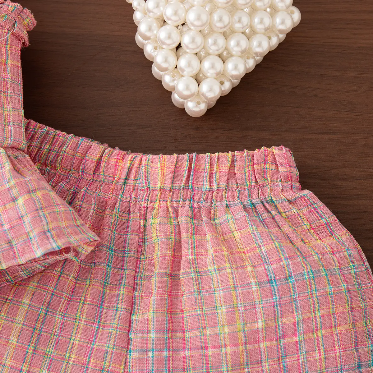 2 Pieces Set Clothes Baby Girl Summer New Sleeveless Shorts Girl Clothing Sweet Plaid Ruffled Buttons Sets For Baby