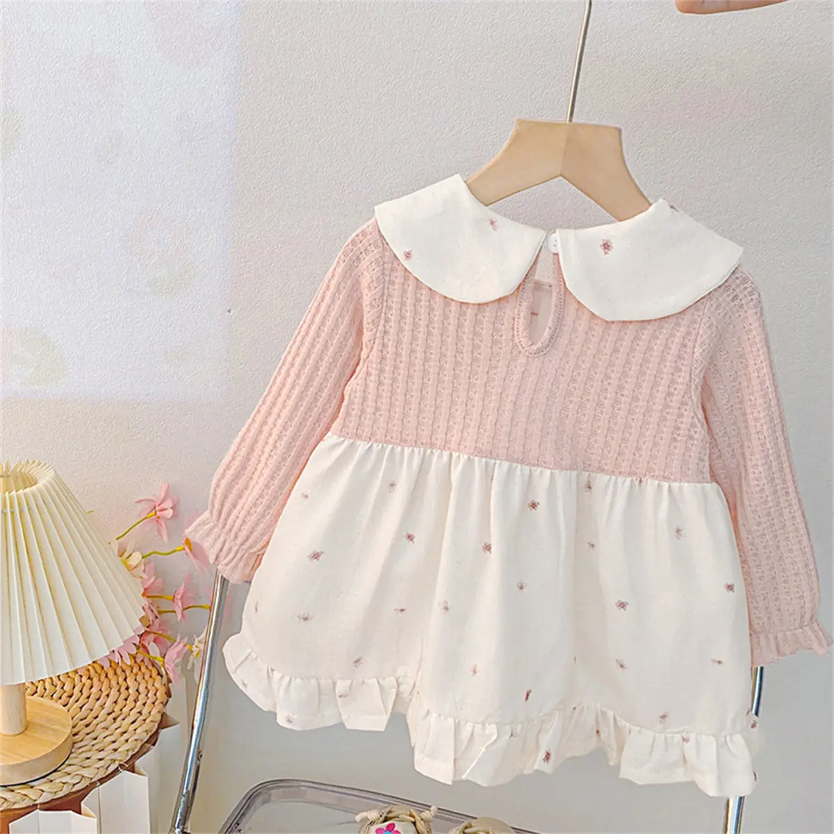 Baby Girl Dresses Autumn New Long Sleeve Toddler Dress Imitation Two Pieces Sweet Bow Collars Clothes Girl