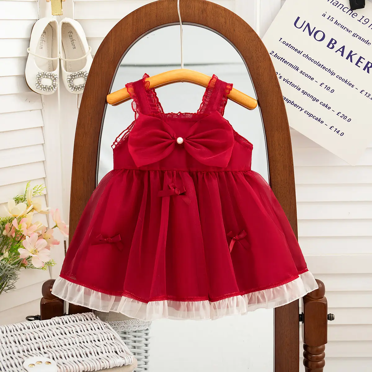 Baby Dresses Summer Sleeveless Bow Princess'S Imitation Satin Baby Clothes Girl First Birthday Outfit Princess Girl'S Gift