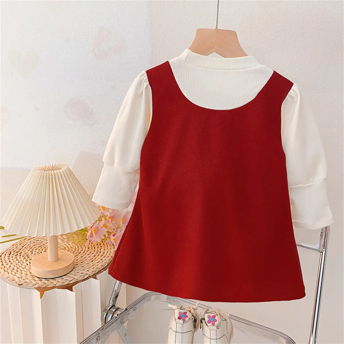 Casual Dress For Girl Autumn New Long Sleeved Baby Dresses Imitation Two Pieces Simple Sweet Bows Clothes Girl
