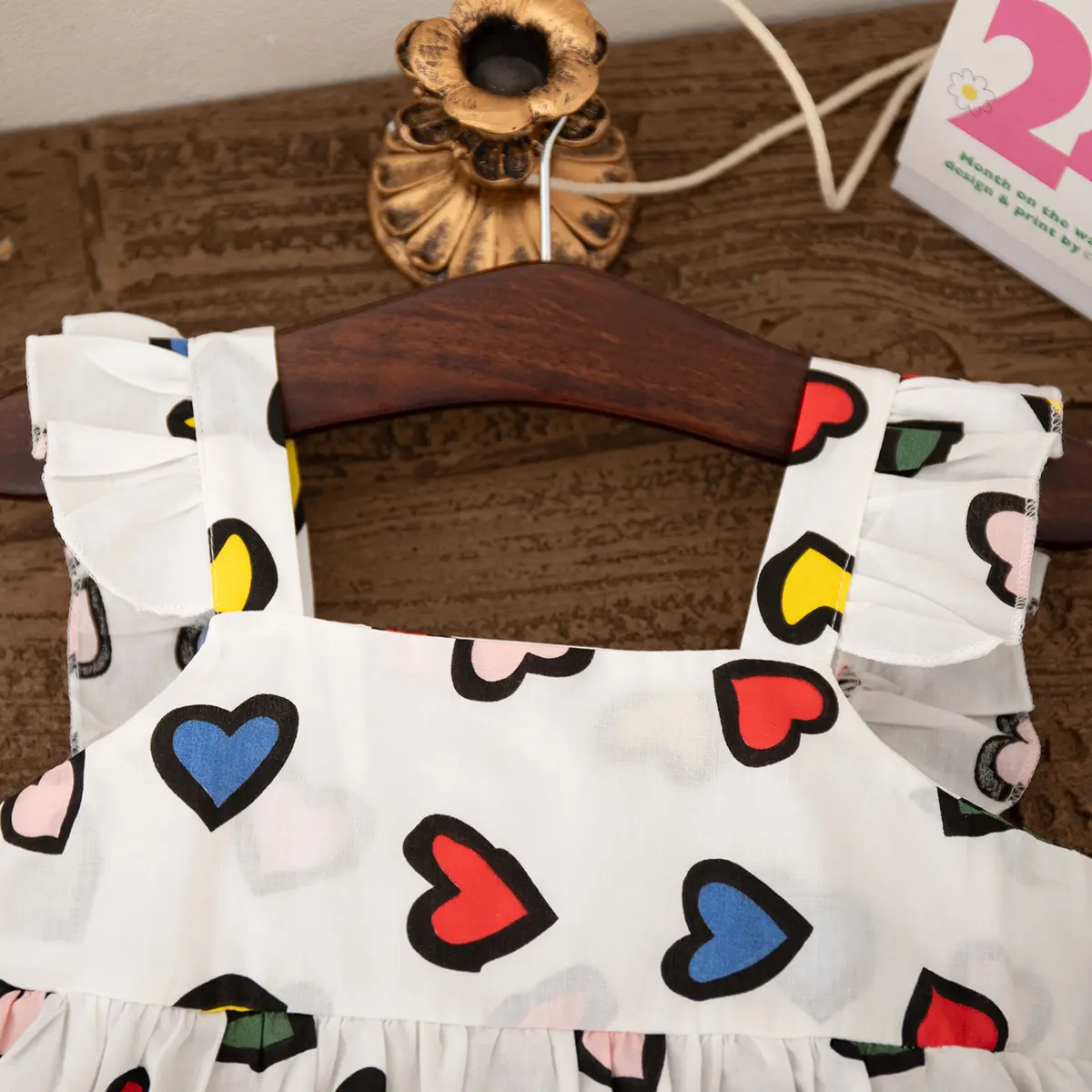 Summer Girls' Dress  Small Flying Sleeves Colorful Love Girl Clothes Pattern Dragonfly Bag Girls' Baby Dress (0-3 Years）