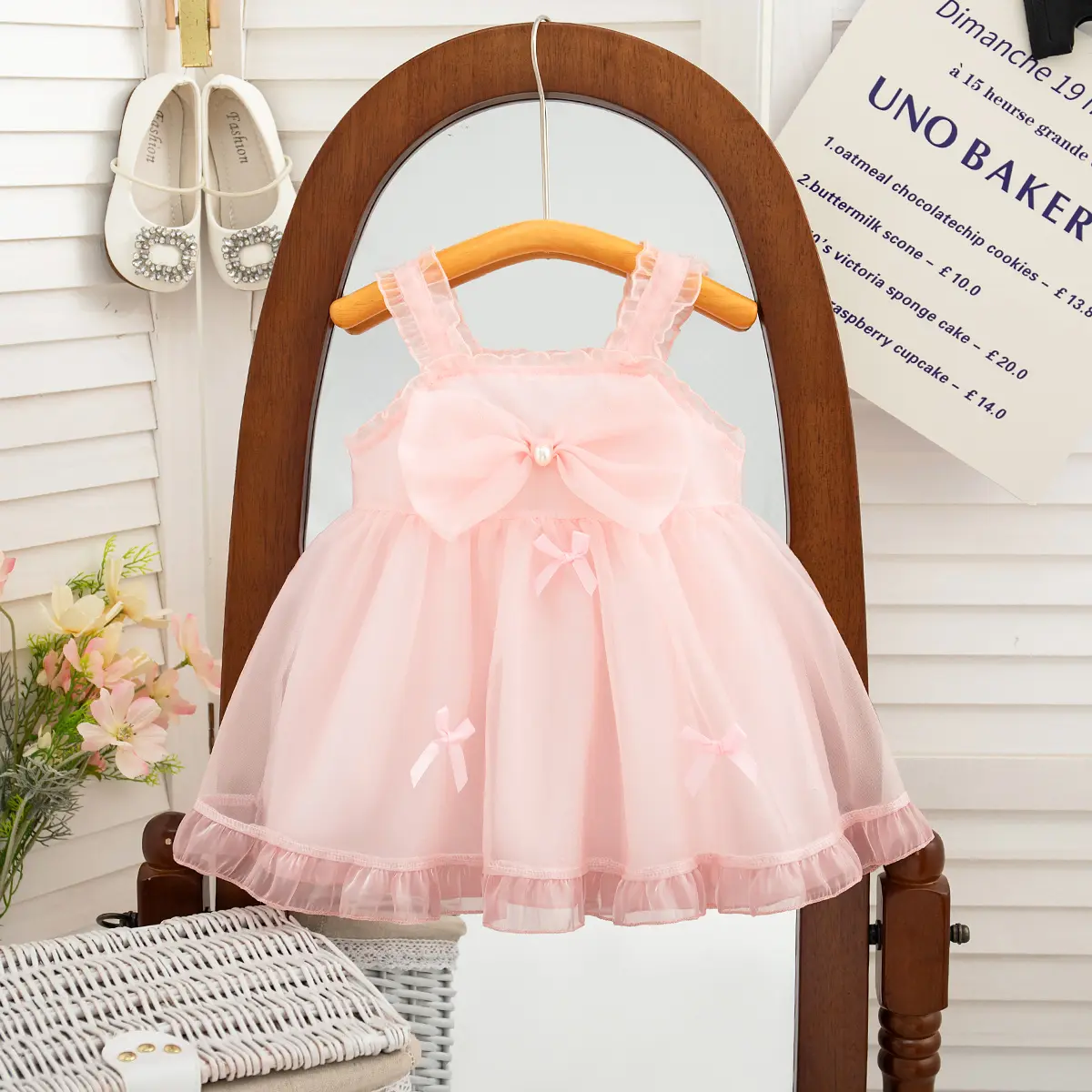 Baby Dresses Summer Sleeveless Bow Princess'S Imitation Satin Baby Clothes Girl First Birthday Outfit Princess Girl'S Gift