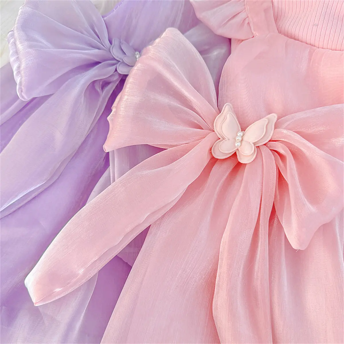 Baby Girl Dress Autumn New Long Sleeved Baby Dresses Solid Color Sweet Bow Imitation Satin Costumes For Girl