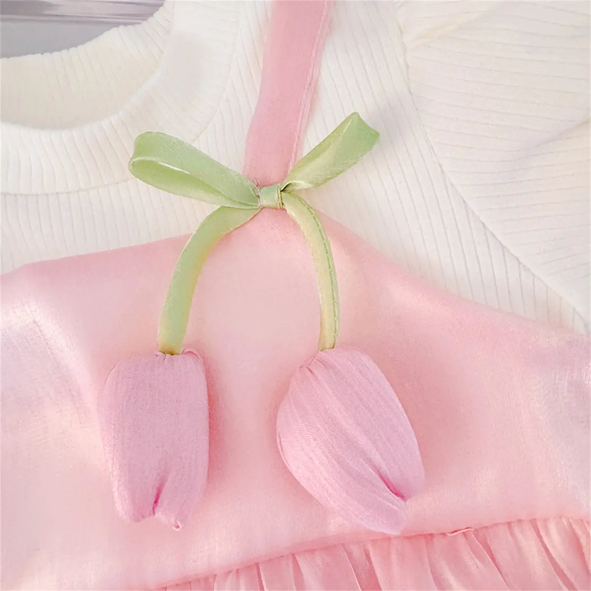 Toddler Dress Autumn New Long Sleeved Baby Clothes Solid Color Imitation Two Pieces Sweet Flower Bud Bows Girl Dress