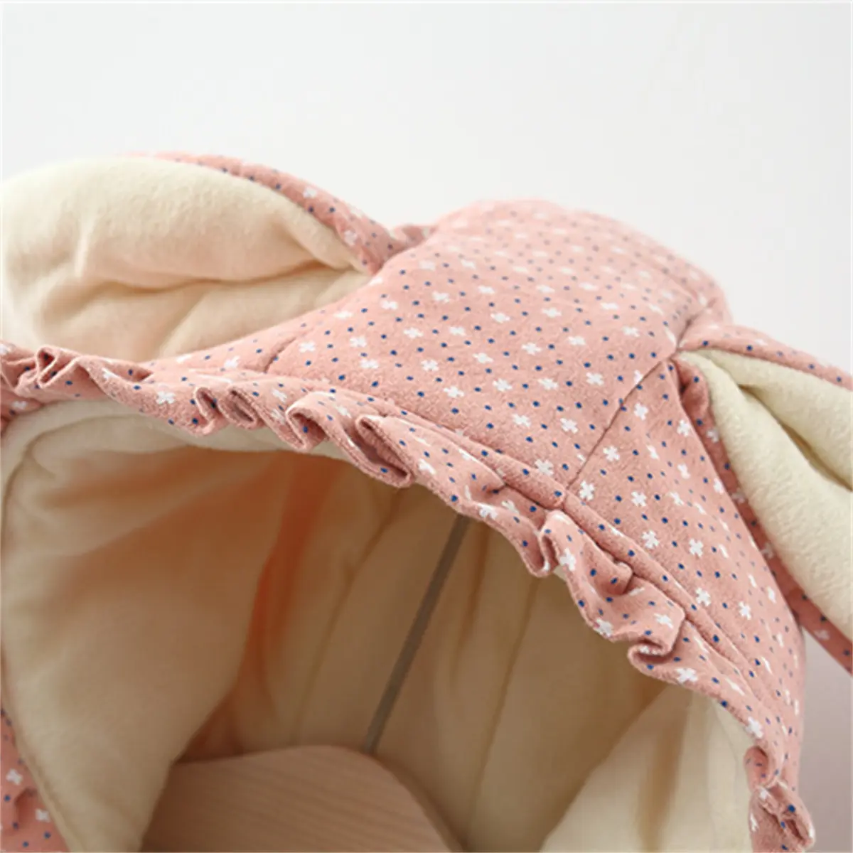 2-Piece Winter Baby Fleece Filled Cotton Jacket+Love Bag Girl Printed Rabbit Ear Hood Cartoon Warm Clothes