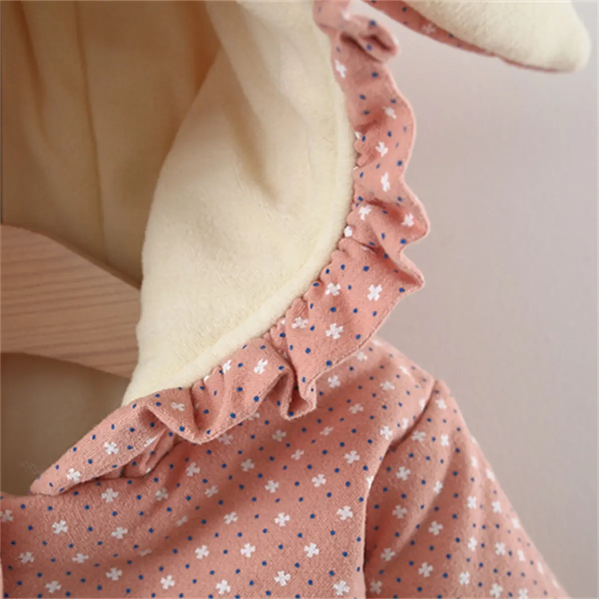 2-Piece Winter Baby Fleece Filled Cotton Jacket+Love Bag Girl Printed Rabbit Ear Hood Cartoon Warm Clothes