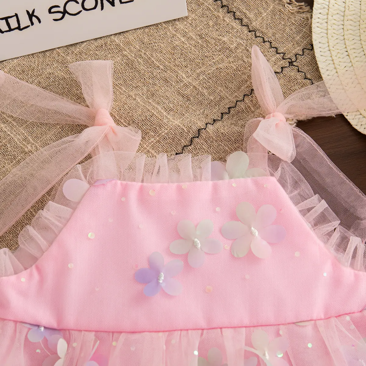 Baby Dresses Summer New Sleeveless Mesh Sweet Flower Baby Clothes Bow Birthday Dress Baby Girl Send Hat