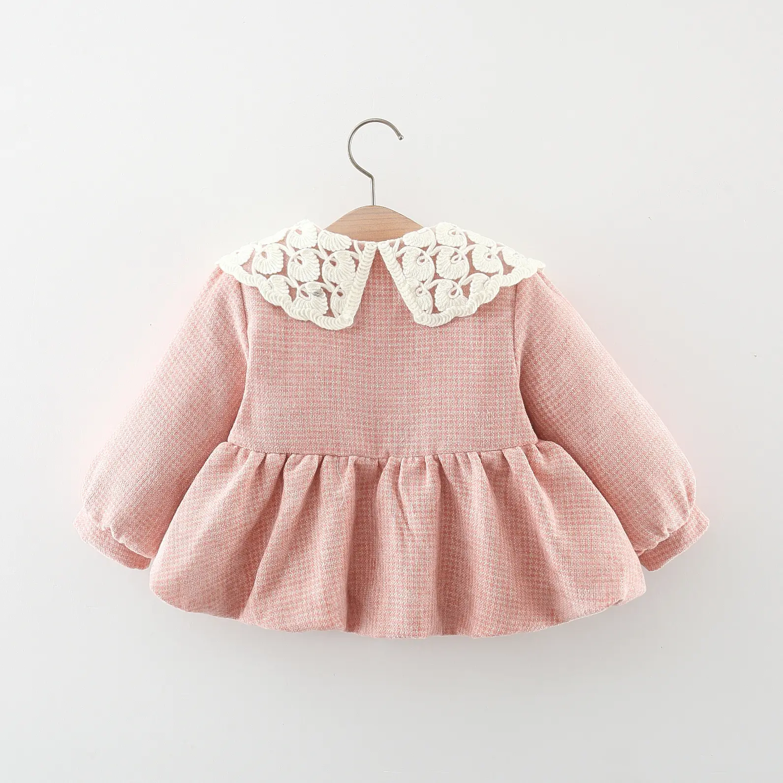 2PS Autumn/Winter Newborn Baby Girl Cotton Coat Bag Girls' Lace Big Collar Full Of Plaid Print Cute Princess Cotton Coat Jacket