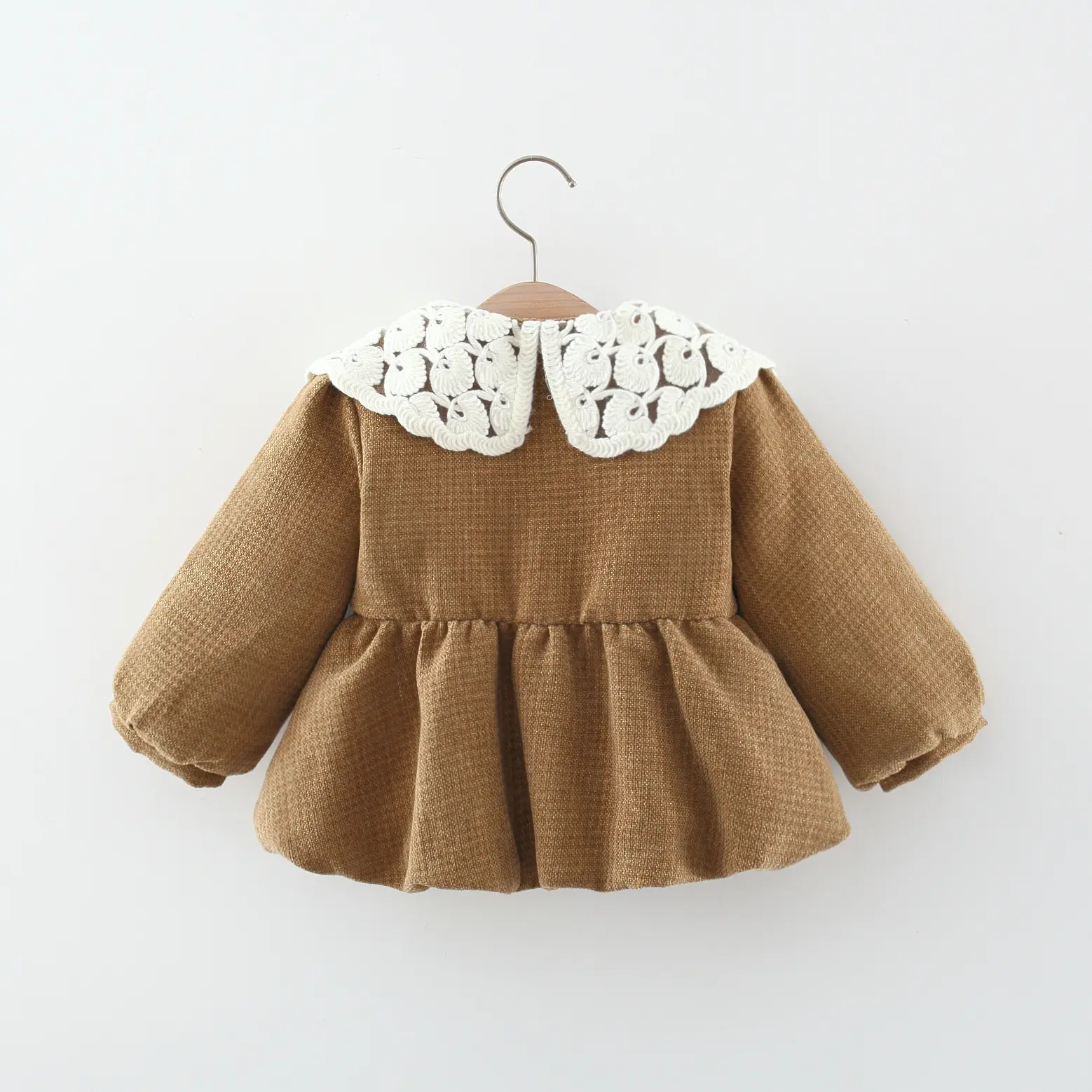 2PS Autumn/Winter Newborn Baby Girl Cotton Coat Bag Girls' Lace Big Collar Full Of Plaid Print Cute Princess Cotton Coat Jacket