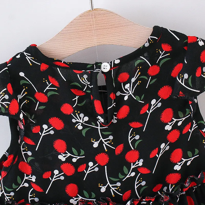 Summer Baby Girl Dress+Hat 2 Pcs Baby Girl Full Body Printed Small Flying Sleeve Princess Dress Cute Beach Sleeveless Dress
