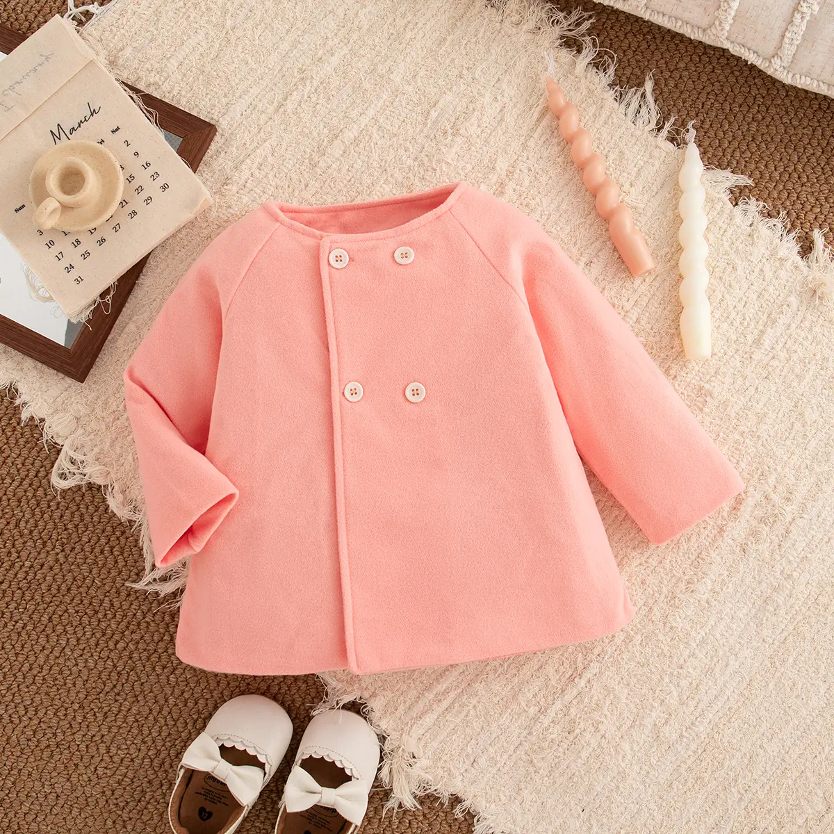 Costumes For Girls Autumn New Long Sleeved Baby Clothing Solid Color Button Round Neck Cardigan Baby Jacket